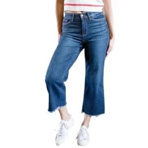 Judy Blue Wide Leg High Rise Dark Wash Cropped Raw Hem Jeans JB82517DK Size 16W